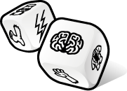 The dice from the party game: FrankenDie.